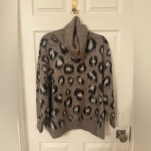 Zara Leopard Print Cowl Neck Sweater size small